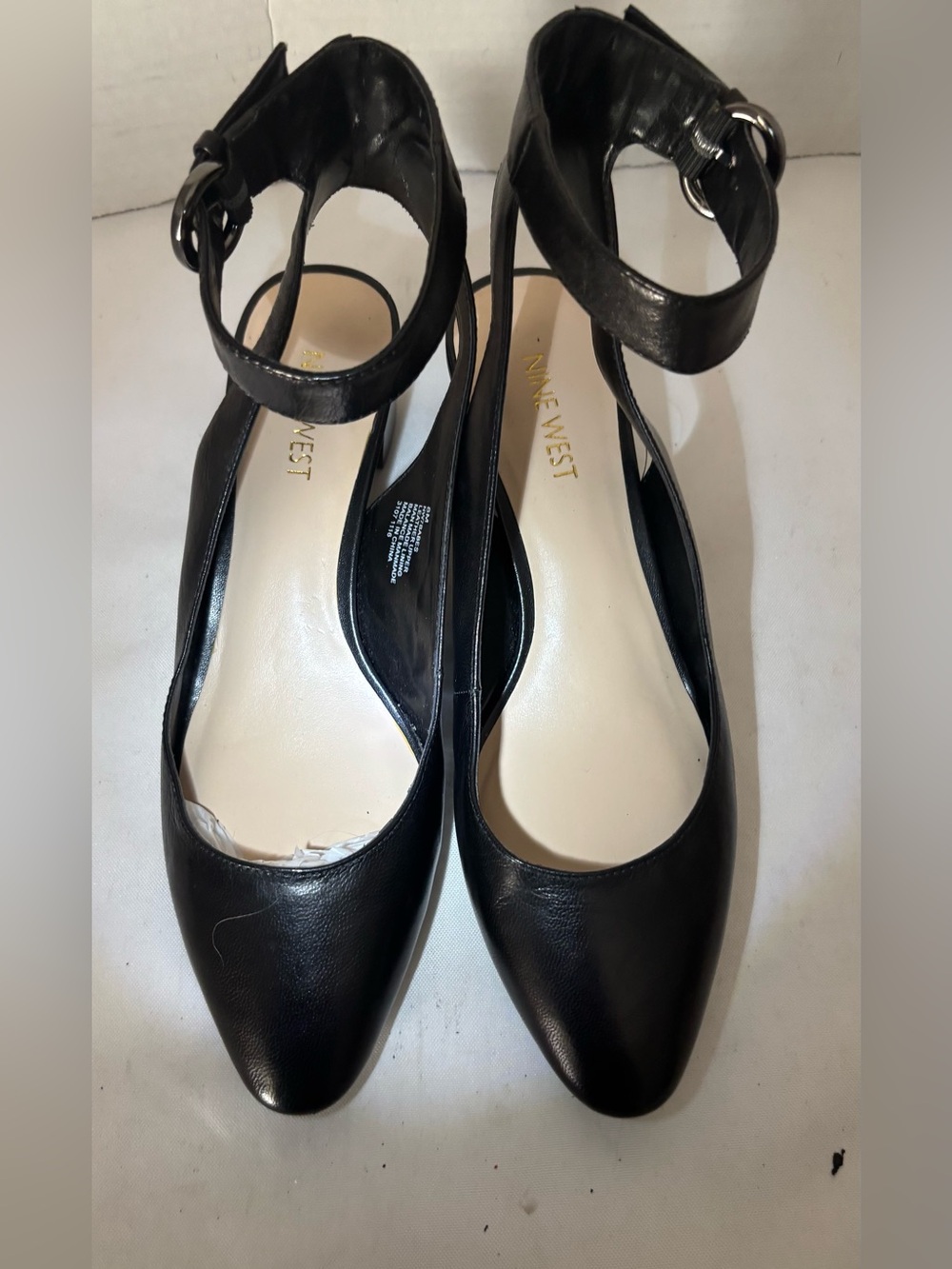 Nine West Black Leather Pointed-Toe Ankle-Strap Heels. SZ 8